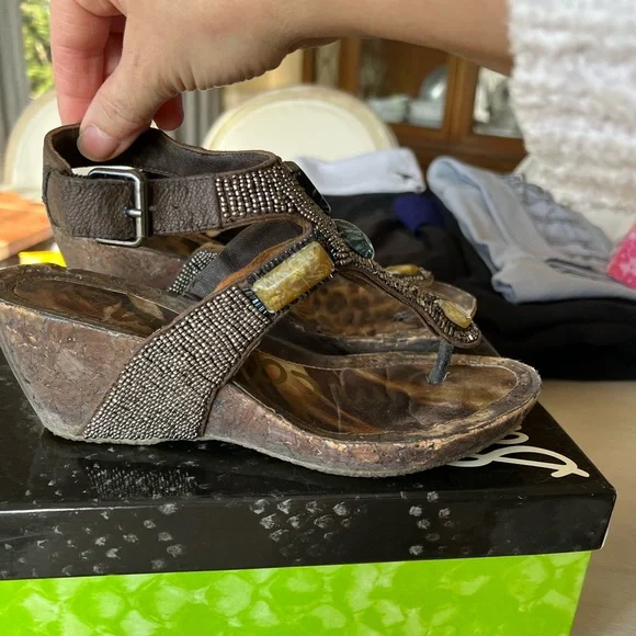 Sam Edelman Nalo pewter wedge sandal size 8.5 - Picture 4 of 6